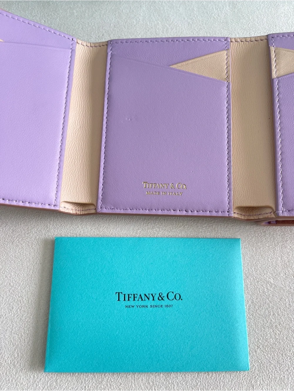Tiffany & Co. Brown Pebbled Leather Tri-Fold Wallet Gold TC Logo NEW $650